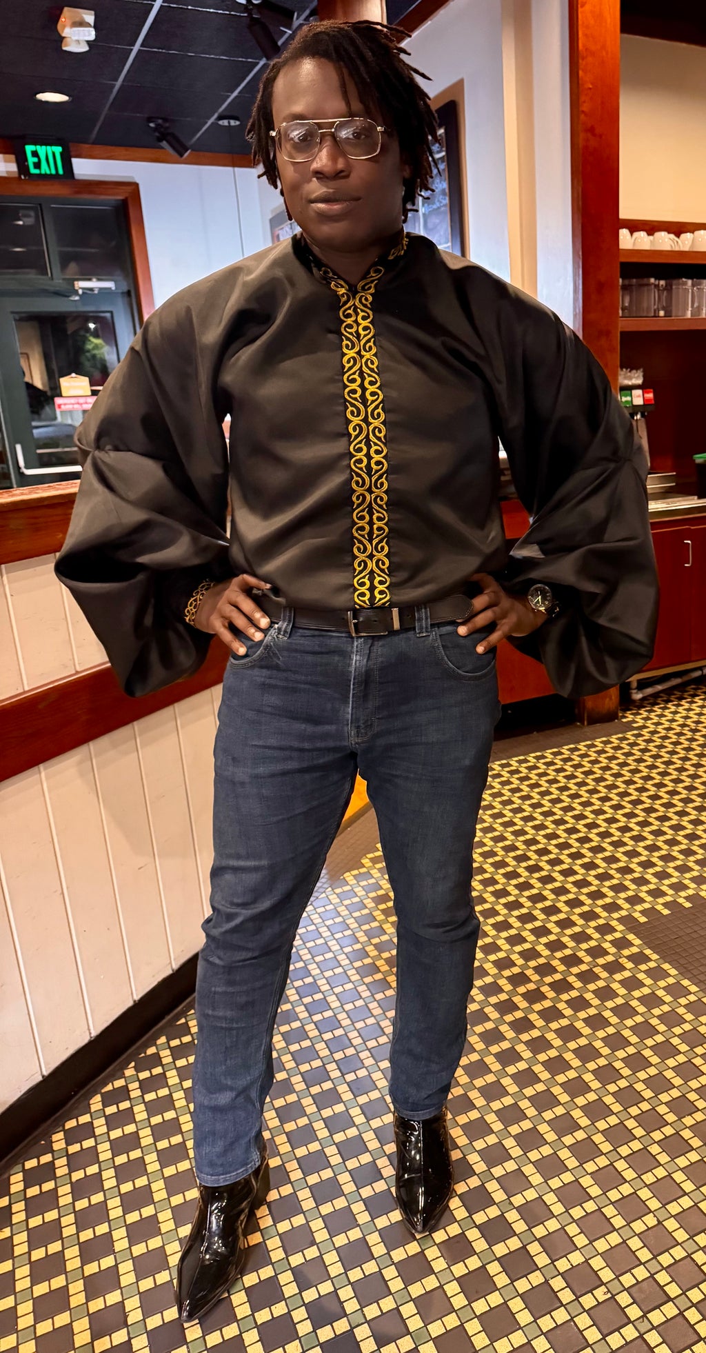 Black Licorice Bubble Sleeve Shirt