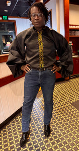 Black Licorice Bubble Sleeve Shirt